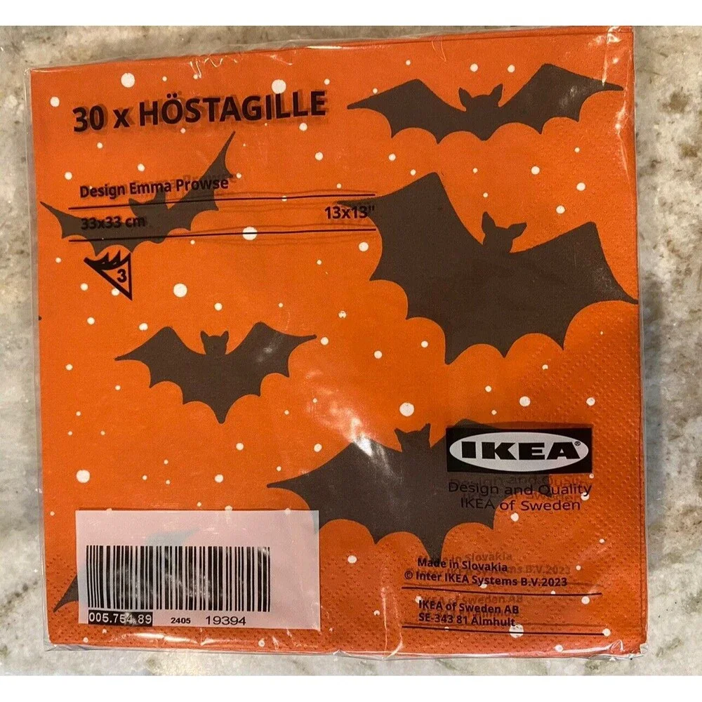Ikea Halloween Paper Napkins Pack of 30 Orange w bats 13x13 006.754.89 FAST SHIP